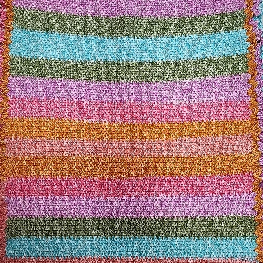 Handmade Super Soft Colorful Striped Crocheted Newborn Baby Blanket w Ruffle New